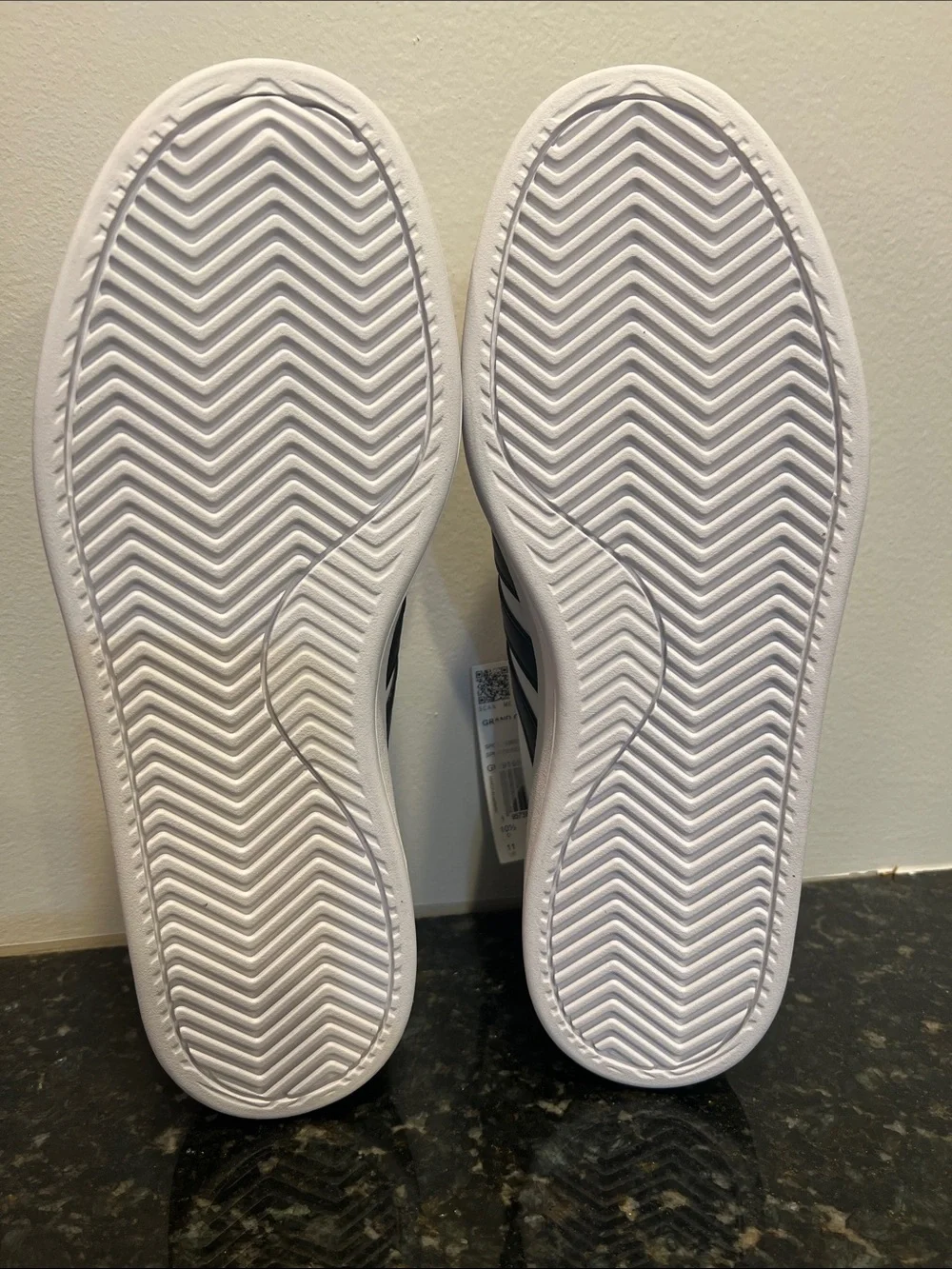 New adidas Grand Court 2.0 White Sneaker with Black Three-Stripes 11 M